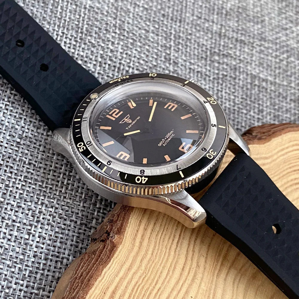 Tandorio NH35A PT5000 Mechanical Men's Watch 20BAR Waterproof Sapphire Luminous Red Black Dial Stainless Steel Bracelet New Clock