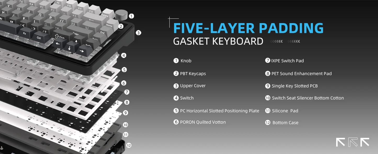 Teclado mecánico ATTACK SHARK X85 Tri-mode Gasket 75% con perilla CNC, acolchado de 5 capas, hot-swappable, retroiluminación RGB y NKRO