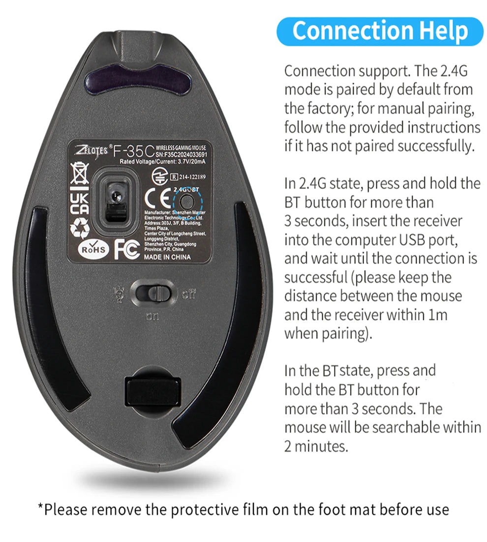 Rato vertical sem fios recarregável com ecrã — rato ergonómico gaming programável de 6 botões para jogador em desktop
