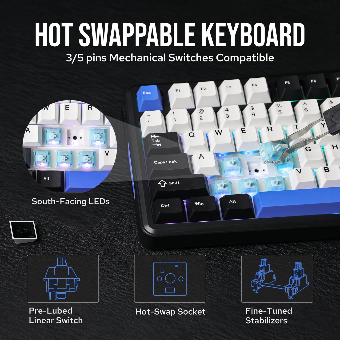 EPOMAKER TH85 80% QWERTY ANSI Layout VIA Gasket Hot-Swap Wired/2.4Ghz/BT5.0 Wireless Mechanical Keyboard for Office/Gaming