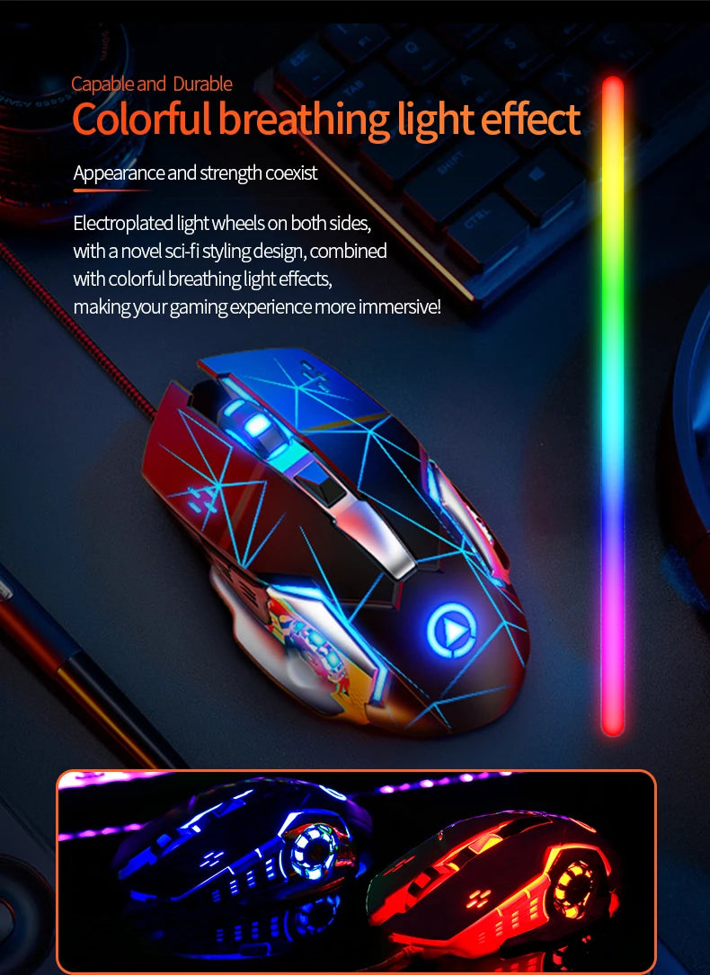 USB-Gaming-Maus mit Kabel, 6 Tasten, Hintergrundbeleuchtung, ergonomische Maus, einstellbare DPI, optische Maus für PC-Gamer, Computer und Desktop