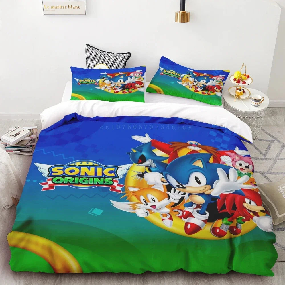Dynebetræk Sonic 3D Eksklusivt tegneserie-anime-sengetøjssæt med digitaltryk til ungdom, hjem og børn – drenge