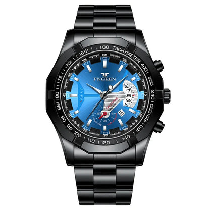 Men’s wristwatch, military, casual or sporty style, quartz, from a prestigious brand, made entirely of steel, water-resistant