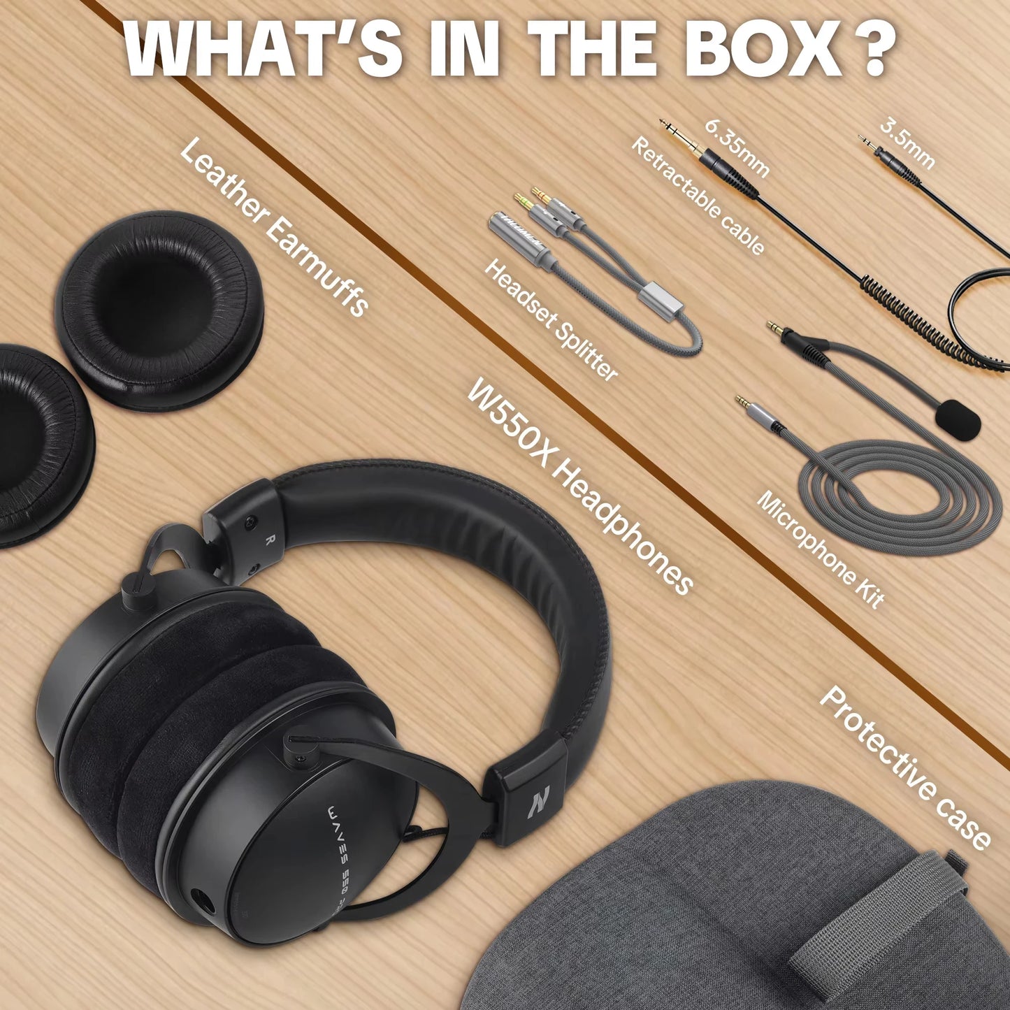 Auriculares con cable circumaurales Talomen TOP W550X con transductores de 50mm, graves profundos, cable desmontable y micrófono integrado – Headset para gaming, DJ, estudio y oficina
