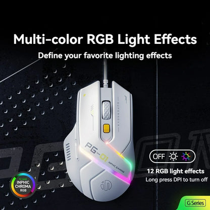 Ratón gaming con cable Inphic Pg1, iluminación RGB, programación de macros, 12800DPI, 6 botones, ratón para ordenador, tasa de sondeo de 1000hz