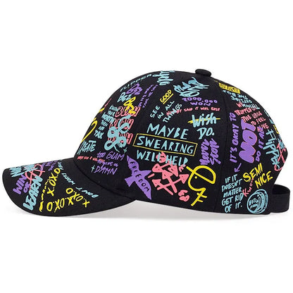 Baseballkasket med modegraffiti-print, udendørs bomuldskasket, hat til mænd og kvinder, sommer-solhatte, justerbare hiphop-kasketter