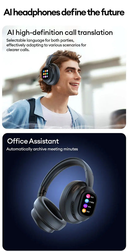 KI-LCD-Touchscreen kabellose Bluetooth-Kopfhörer – ANC-Geräuschunterdrückung, tiefer Bass, Gaming-Headset mit HD-Mikrofon