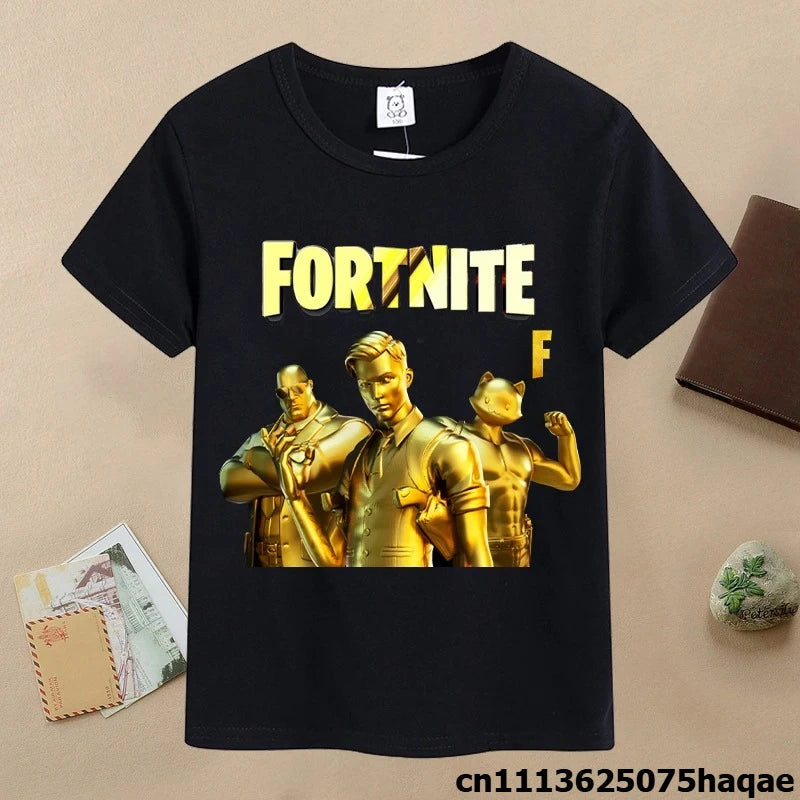 T-shirt de verão para criança Fortnites, com estampado de figura de jogo em estilo cartoon, T-shirt casual desportiva para rapaz, manga curta, vestuário infantil