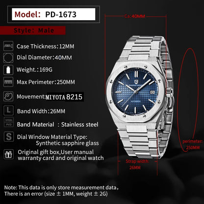 PAGANI DESIGN 8215 Men's Automatic Mechanical Watch 40MM Sapphire Stainless Steel Waterproof 10Bar Luminous C3 Reloj Hombre