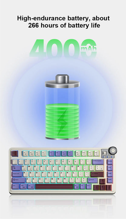 Teclado mecânico gaming esports AULA AU75, três modos, 81 teclas, teclas PBT, hot-swappable, RGB, teclado sem fios para PC desktop e escrita