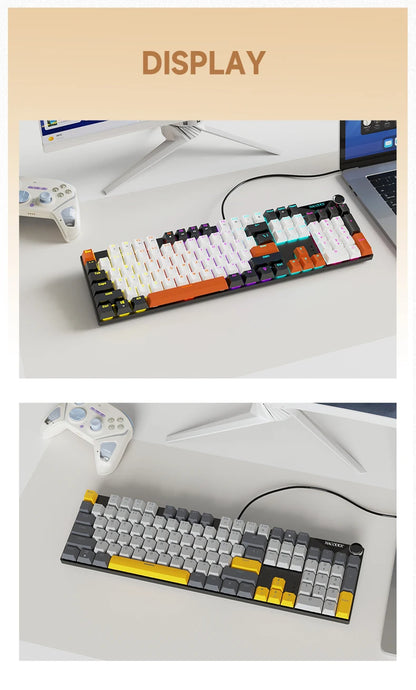 Teclado mecánico AJAZZ NK104 con cable, teclas de doble inyección, 104 teclas, hot-swapping y retroiluminación LED híbrida para gamers, compatible con laptop y PC