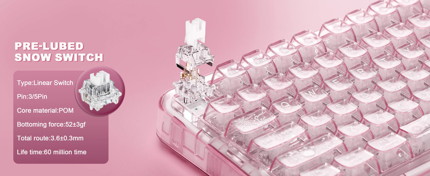 YUNZII X98 Pink QMK/VIA Wireless Transparent RGB Keyboard, Hot-Swap Gasket Mechanical Gaming Keyboard, Pre-lubed Knob Keyboard