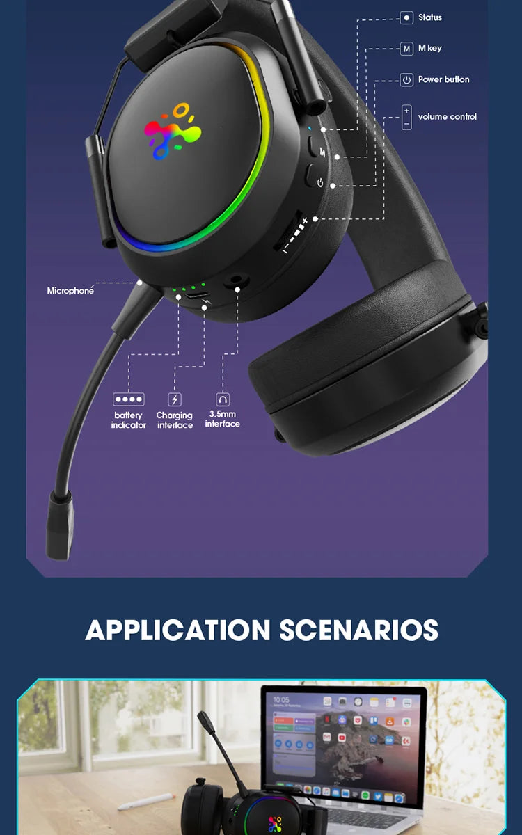 LDON kabelloses Gaming-Headset PS5 PS4 Bluetooth 2.4GHz Kopfhörer 3D-Surround-Sound Noise-Cancelling-Mikrofon niedrige Latenz