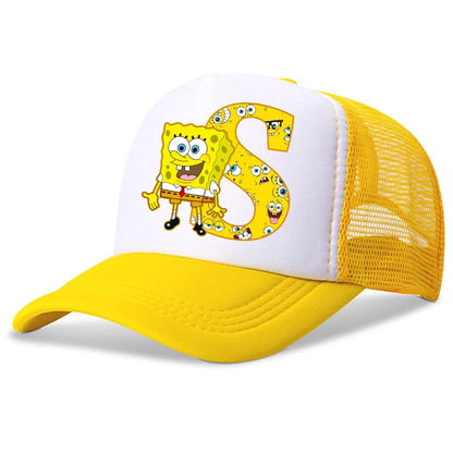 Spongebob-baseballkasketter til børn – kawaii-tegneserie med bogstaver – afslappet solhat til børn – justerbar kasket med skygge – fødselsdagsgaver