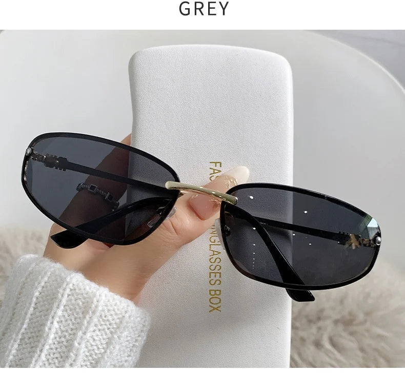 Gradient Oval Frameless Women's Sunglasses High Quality Luxury Brand Y2k Rimless Glasses Women High-end Punk Popular Shades UV