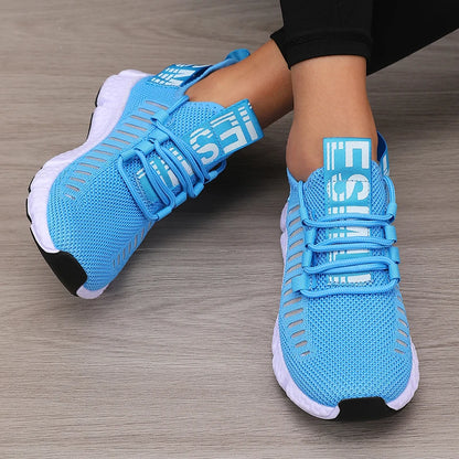 Calçado desportivo para mulher em malha, leve, com sola macia, tira para jogging, respirável, moderno, para caminhada, ténis casual raso para homem