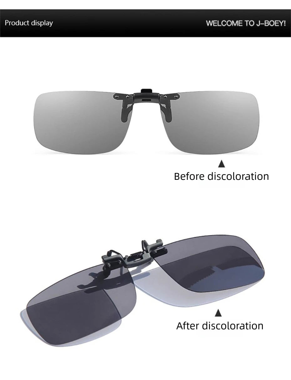 CAPONI New Sunglasses Clip For Men Square Polarized Photochromic Glasses Clip Flipped Up Protect Eyes Light Clip On Frame BS1282