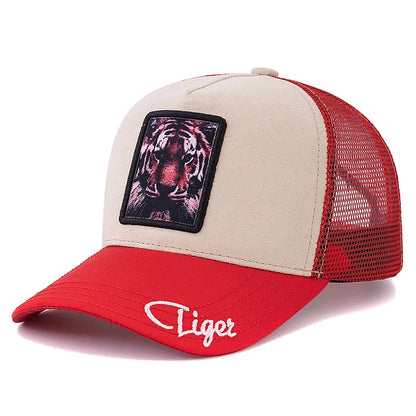 Gorra de malla unisex con parche con diseño de león, de ante, para mujer y hombre, gorra de béisbol de verano con motivos animales, gorra de camionero de moda