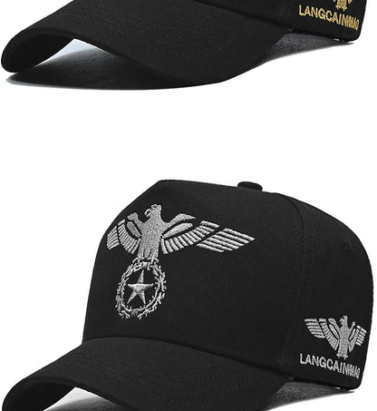 InlnDtor Embroidery high top European and American style wide brim baseball cap casual big head circumference men's cap