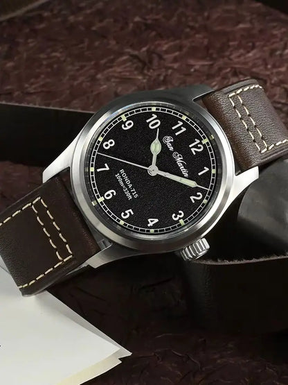 San Martin 37mm Ronda 715 Quartz Watch Men Simple Fashion 10Bar Waterproof Pilot Wristwatch BGW-9 Blue C3 Green Luminous SN0034A
