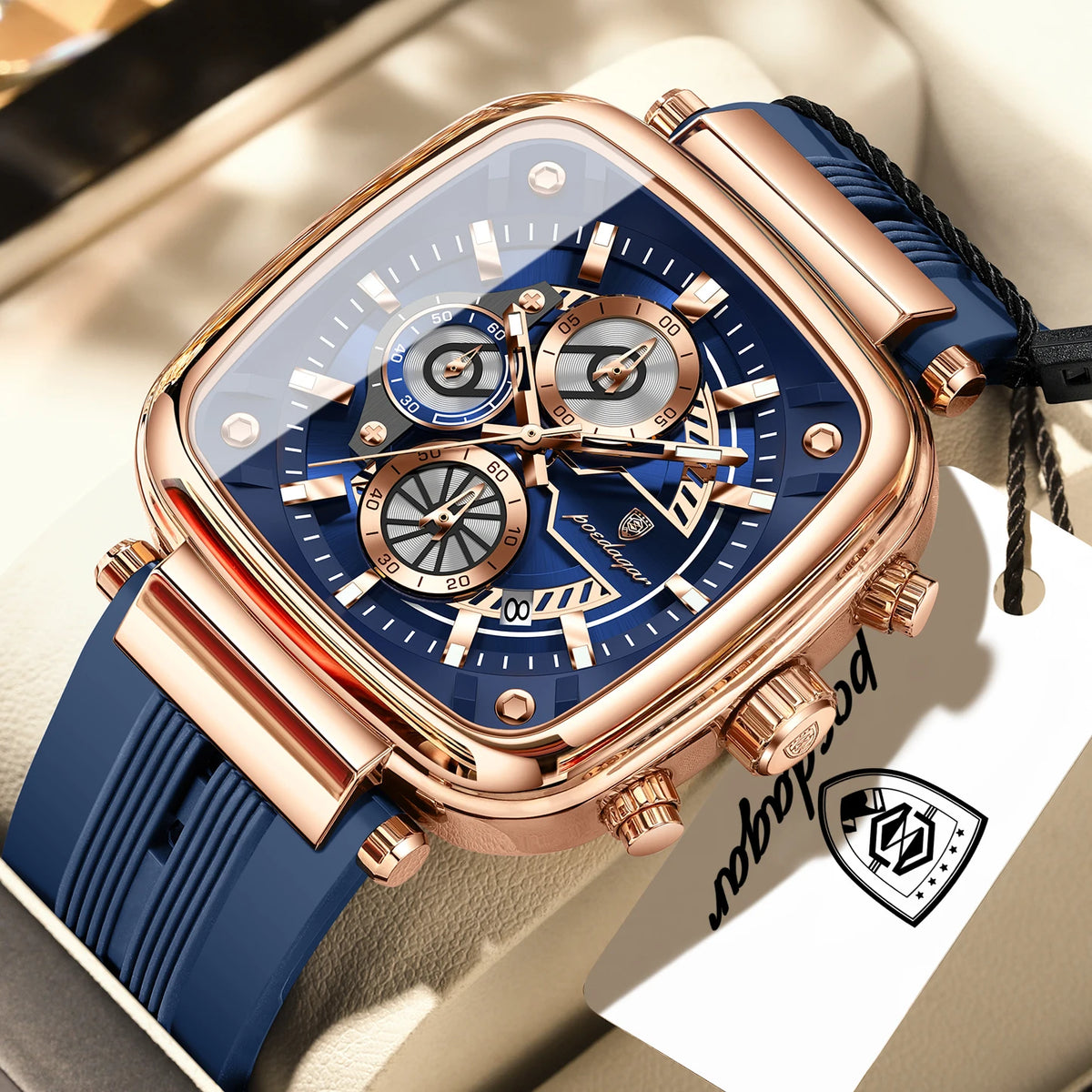 POEDAGAR Square Sport Man Wristwatch Date Waterproof Luminous Chronograph Watch For Men Silicone Strap Men's Quartz Watches Male