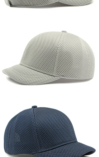 HT4828 Gorra de béisbol de ala corta de 5 cm para hombre, 6 paneles, gorra de béisbol de malla transpirable, gorra tipo «trucker», para hombre y mujer, lisa, sin estampados, con cierre a presión