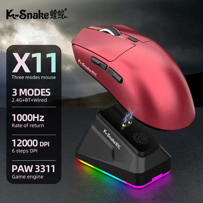 K-Snake X11 Bluetooth wireless mouse three-mode e-sports PAW3311 laptop desktop office game RGB magnetic charging