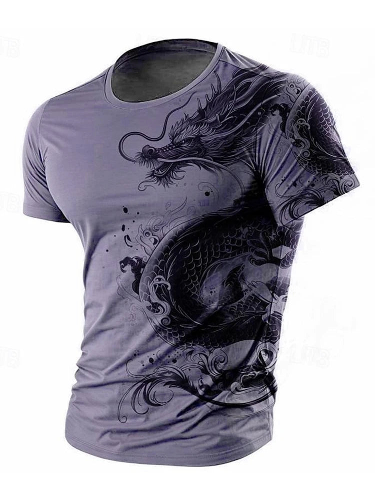 3D-Drachenprint Herren-T-Shirt – Sommerliches Freizeit-Streetwear-Shirt für Herren, Outdoor-Sport, Kurzarm, Urban Fashion