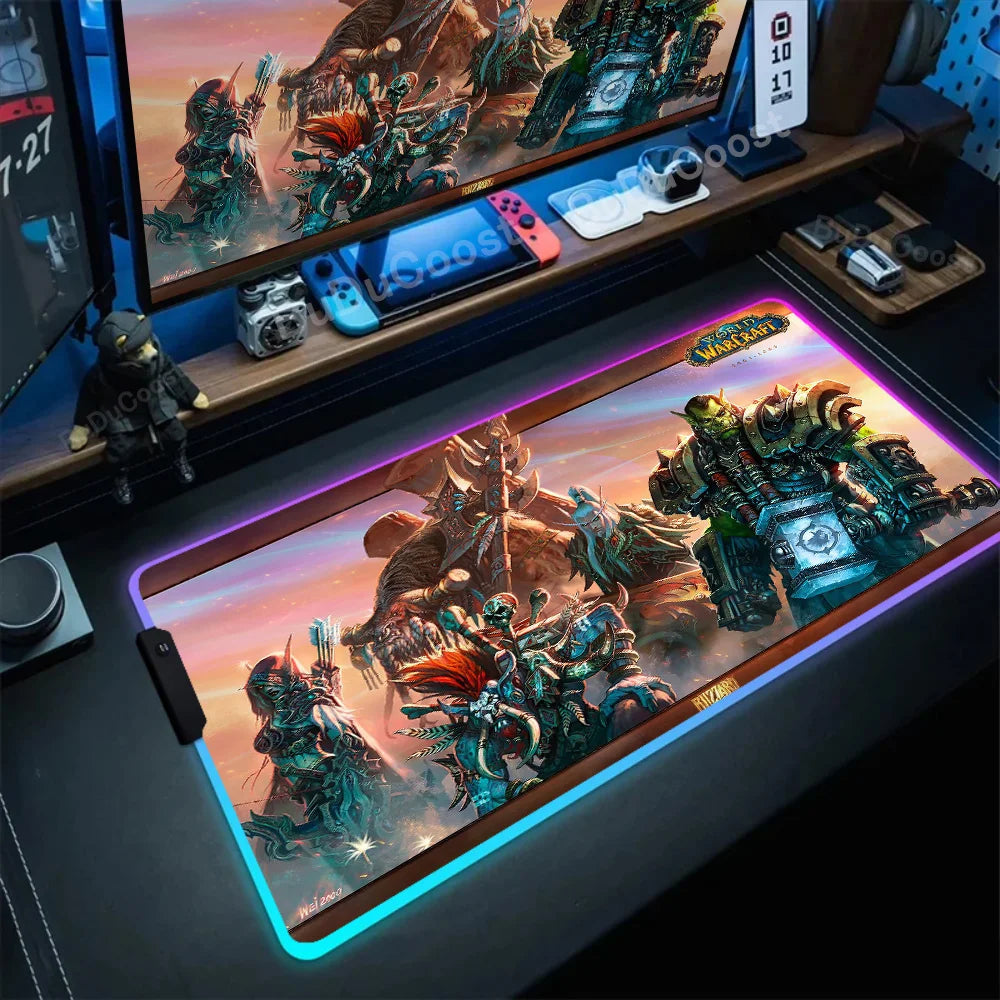 RGB Mouse Pad Game World Of Warcraft Large Table Pad Computer Accessories XXL Laptop Antislip Keyboard Pad LED Backlight Deskmat