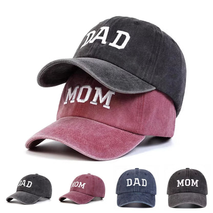 2PCS Unisex DAD MOM Letter Embroidery Wash Baseball Caps Spring and Autumn Outdoor Adjustable Casual Hats Sunscreen Hat