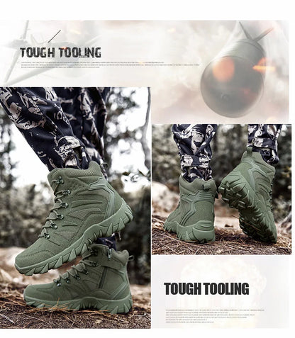 Stivali tattici da combattimento migliorati da uomo per outdoor e campeggio, antiusura, a risposta rapida, scarpe da trekking, pesca e caccia, sneakers da uomo