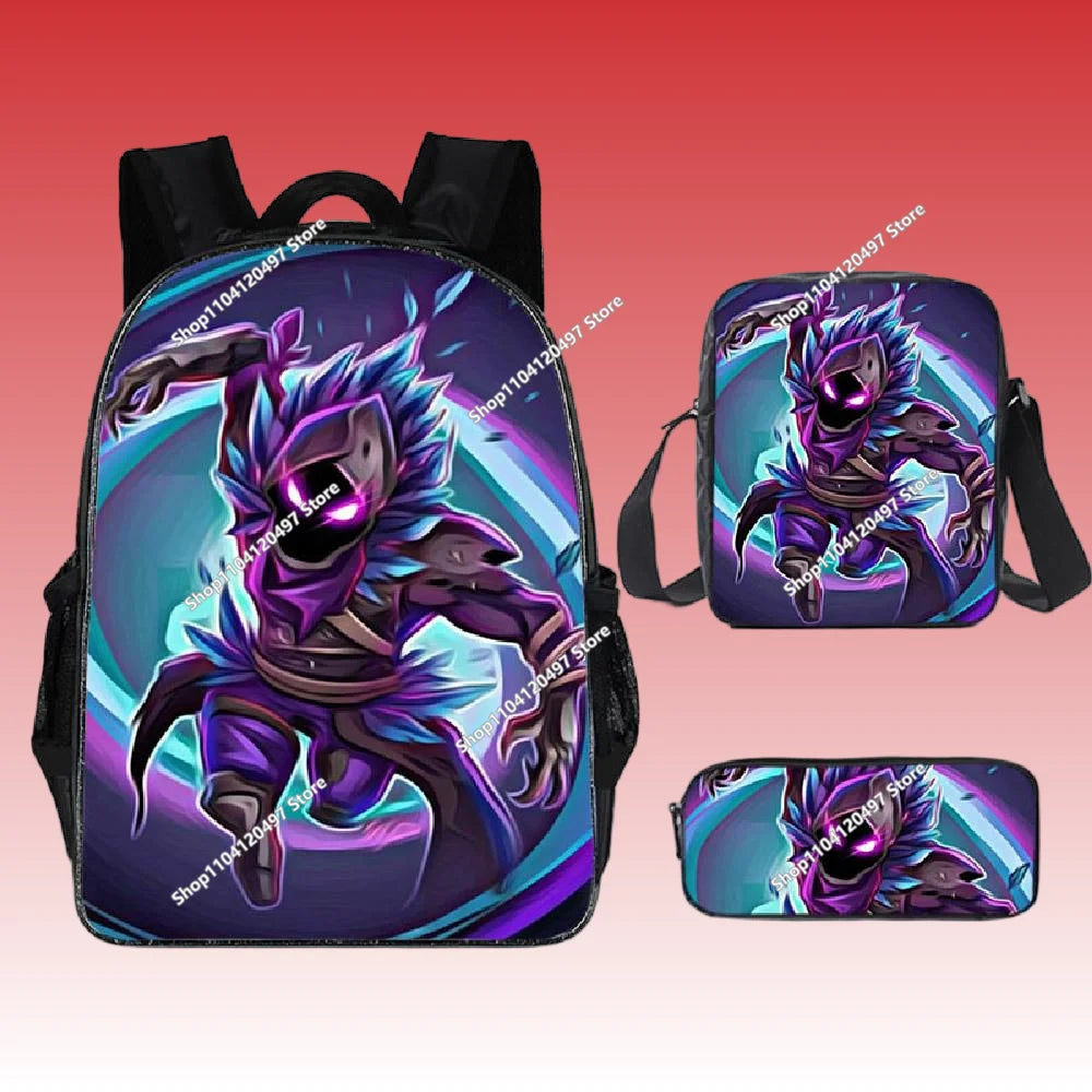 3-teiliges Set Fortnite-Gaming-Rucksack, Anime-Cartoon, große Kapazität, Schultaschen für Schüler, Federmäppchen, Kawaii-Lunchbag, Geburtstagsgeschenke