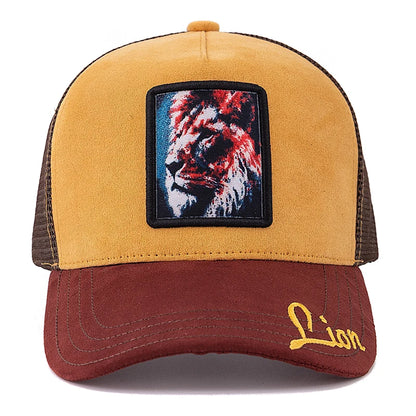 Gorra de malla unisex con parche con diseño de león, de ante, para mujer y hombre, gorra de béisbol de verano con motivos animales, gorra de camionero de moda