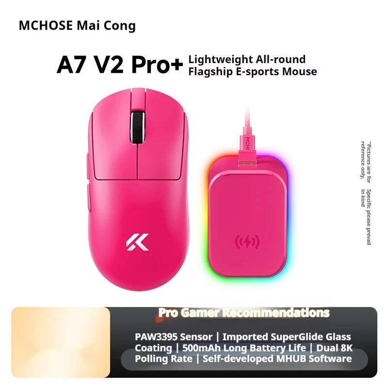 MCHOSE A7 V2 Ultra+ Wireless Gaming Mouse Tri-Mode Lightweight PAW3950 Ti Sensor 42000 DPI Esports Mouse with 500mAh Battery