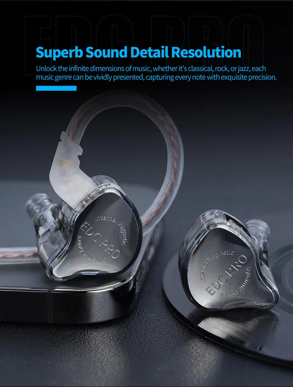KZ EDC Pro Wire Earphone Large Dynamic Drivers Monitor Bass In-ear Headphone Cancelling Headset with Detachable Audio Cable