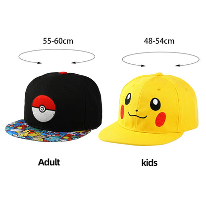 Pokémon-baseballkasket, Pikachu-hat, Pokémon-cosplay-hiphop-kasket til piger, drenge, børn, anime-figurer, legetøj, gave, tegneseriehat