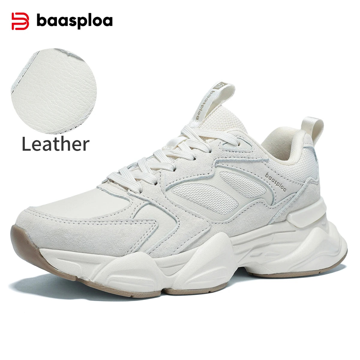 Baasploa Women's Walking Shoes Lightweight Mesh Breathable Sport Shoes Comfortable Soft Leather Casual Sneakers