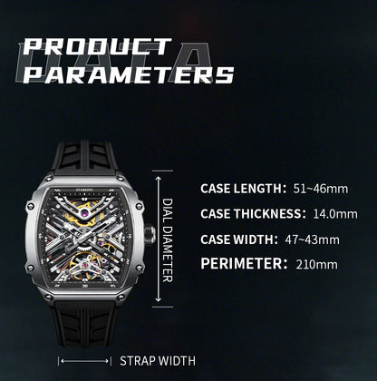 STARKING Men's Waterproof Sports Mechanical Watches Wear-resistant Silicone Strap Automatic Watch Luminous Tonneau Luxury Watch