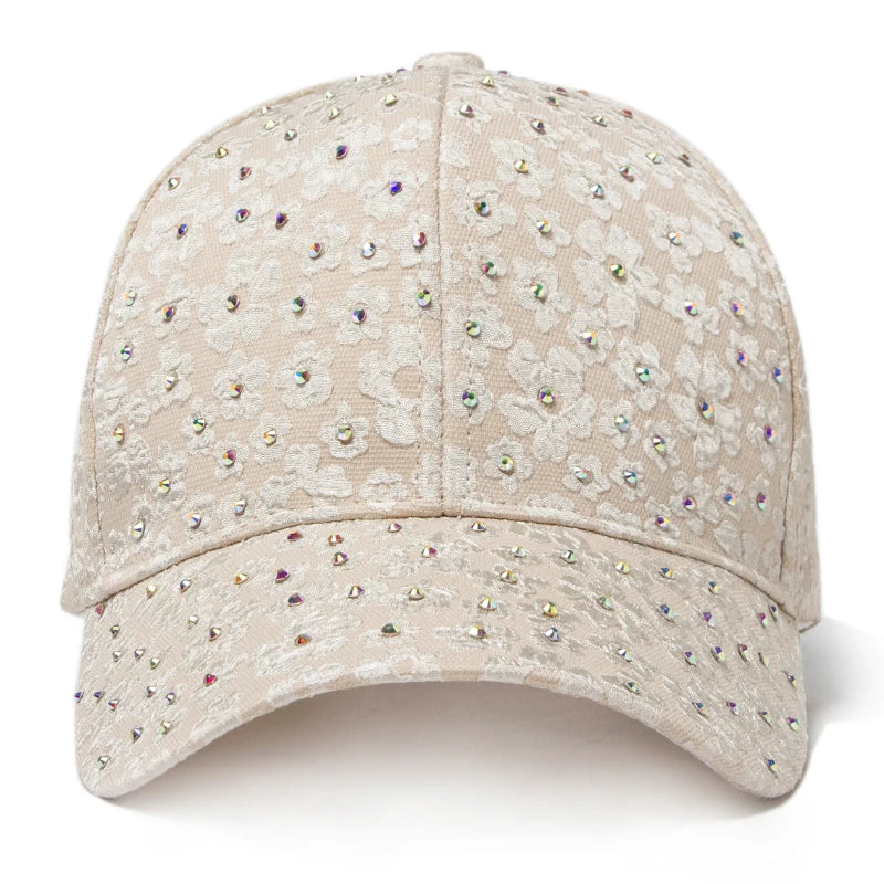 CNTANG Sommer-baseballkasket til kvinder med rhinestones og blomsterbroderi, snapback-kasket til kvinder, designer-solhat, hiphop-kasketter i Y2K-stil