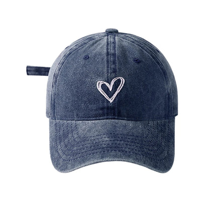 Peach Heart Embroidery Baseball Cap Washed Old Spring Summer Hat Women Men Couple Soft Top