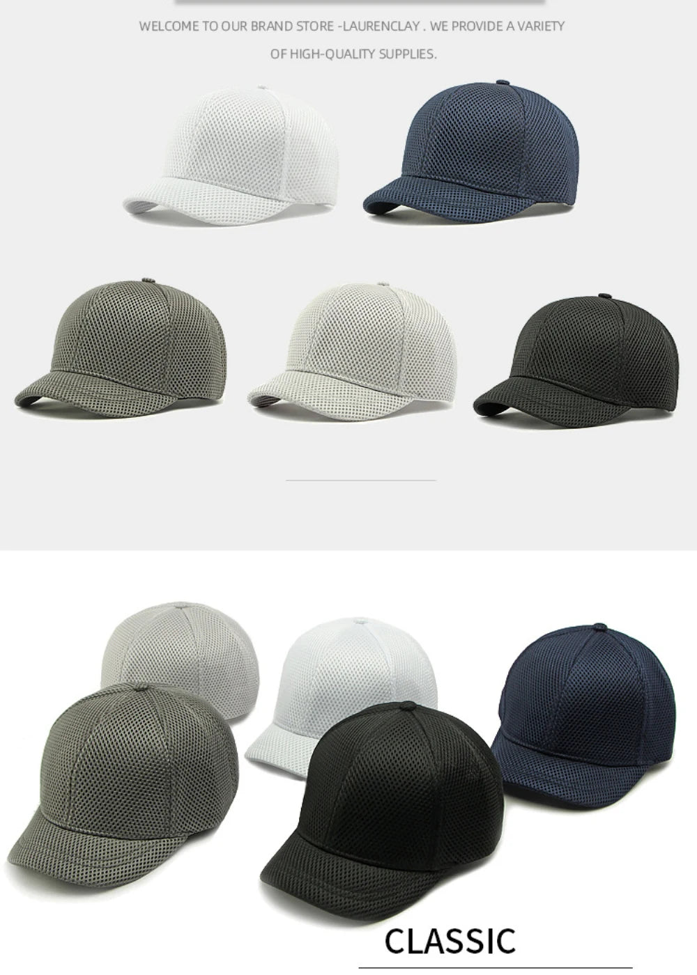 HT4828 Gorra de béisbol de ala corta de 5 cm para hombre, 6 paneles, gorra de béisbol de malla transpirable, gorra tipo «trucker», para hombre y mujer, lisa, sin estampados, con cierre a presión