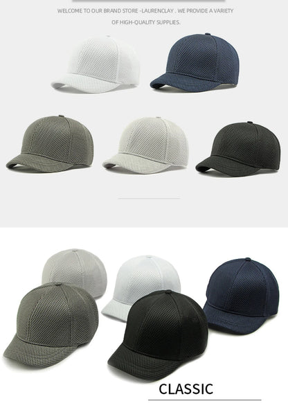 HT4828 Gorra de béisbol de ala corta de 5 cm para hombre, 6 paneles, gorra de béisbol de malla transpirable, gorra tipo «trucker», para hombre y mujer, lisa, sin estampados, con cierre a presión