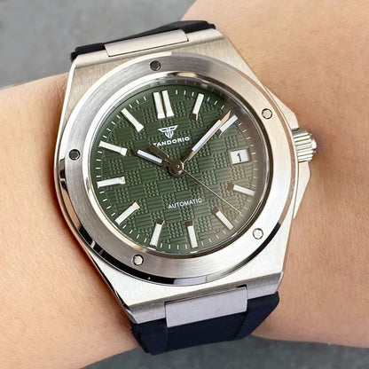 Relógio Mecânico Masculino Tandorio New Black Luxury Business Engineer Style com Vidro de Safira, 100m à Prova de Água, NH35A Automático