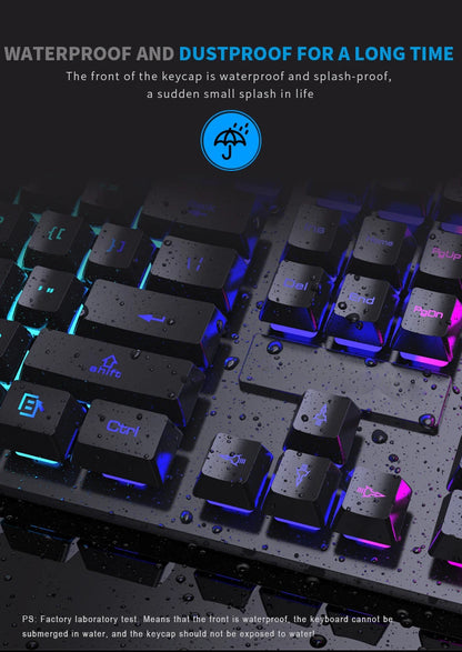 Set tastiera e mouse cablati da gaming ergonomici con tastiera 104 tasti, retroilluminazione RGB con effetto respiro, per computer, laptop, gamer e ufficio