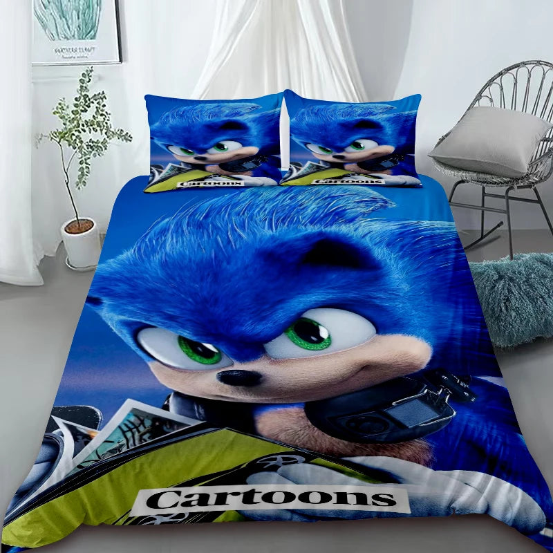 H-Hedgehog S-SonicES 3 Duvet Cover Set, Soft-Washed Cotton Bedding, Comfortable Summer Bedding for Student Dorms and Home