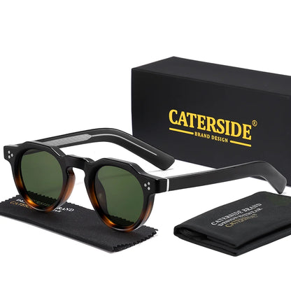 CATERSIDE Retro runde herresolbriller i høj kvalitet, tyk stil, til kvinder, udendørs, rejse, forretning, kørsel, dekorative briller, UV400