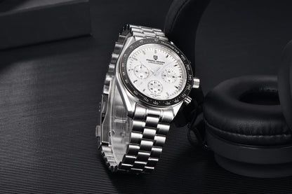 Montre pour homme PAGANI DESIGN « New Moon » – Montre à quartz de luxe, chronographe, verre saphir avec traitement antireflet, lunette en céramique, aiguilles luminescentes
