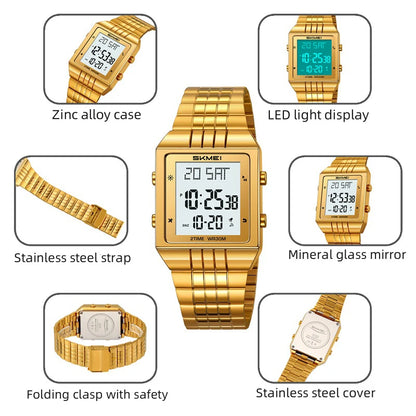 Skmei Luxury Digital Watches for Mens LED Waterproof Date Week Display Chronograph Fashion Dual Time Zones Bracelet Steel Watch