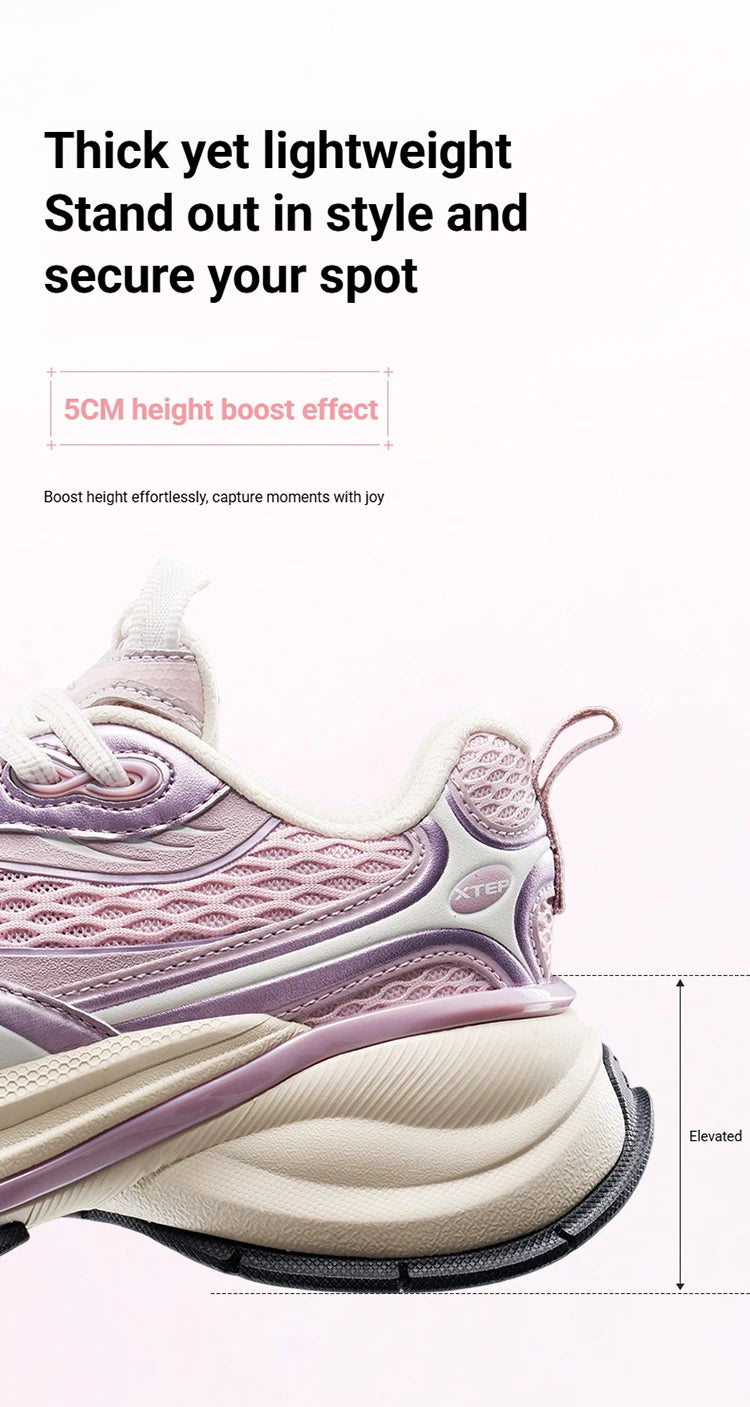 Xtep Basque 3 Sneakers Women Lightweight Wear-Resistant Trendy Durability Thick Sole Casual Sports Female Shoes 874218320006