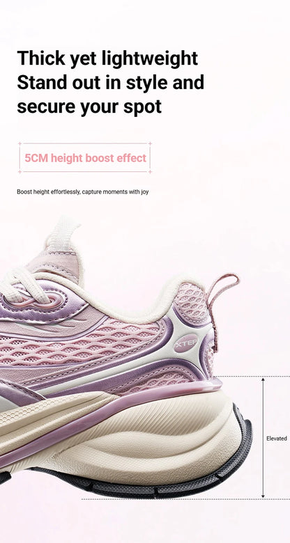 Xtep Basque 3 Sneakers Women Lightweight Wear-Resistant Trendy Durability Thick Sole Casual Sports Female Shoes 874218320006